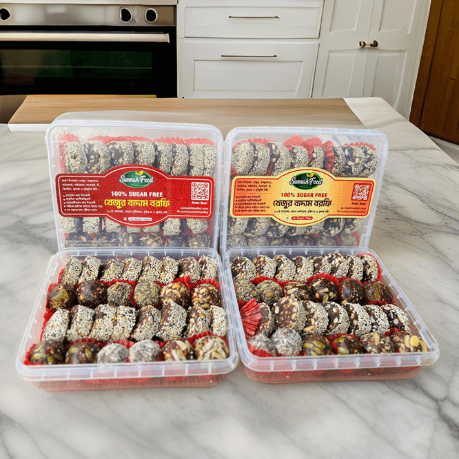 100% চিনিমুক্ত উচ্চ পুষ্টিগুণ সম্পন্ন খেজুর বাদাম বরফি