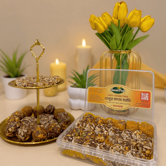 100% চিনিমুক্ত উচ্চ পুষ্টিগুণ সম্পন্ন খেজুর বাদাম বরফি